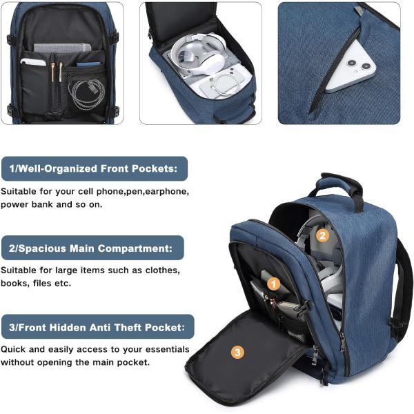 Navy Lightweight Daypack for Flight 20L Carry on Airplane Approved Under Seat Travel Bag