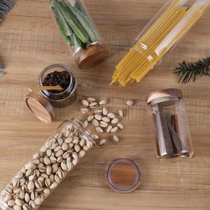 700ml 1000ml 1300ml Glass Food Storage Container With Airtight wooden Lid