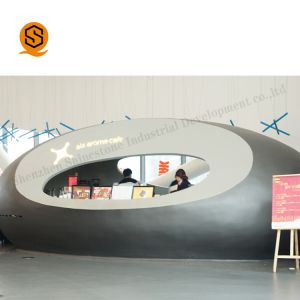 Glossy Artificial Stone Black Salon Reception Desk Round Reception Counter