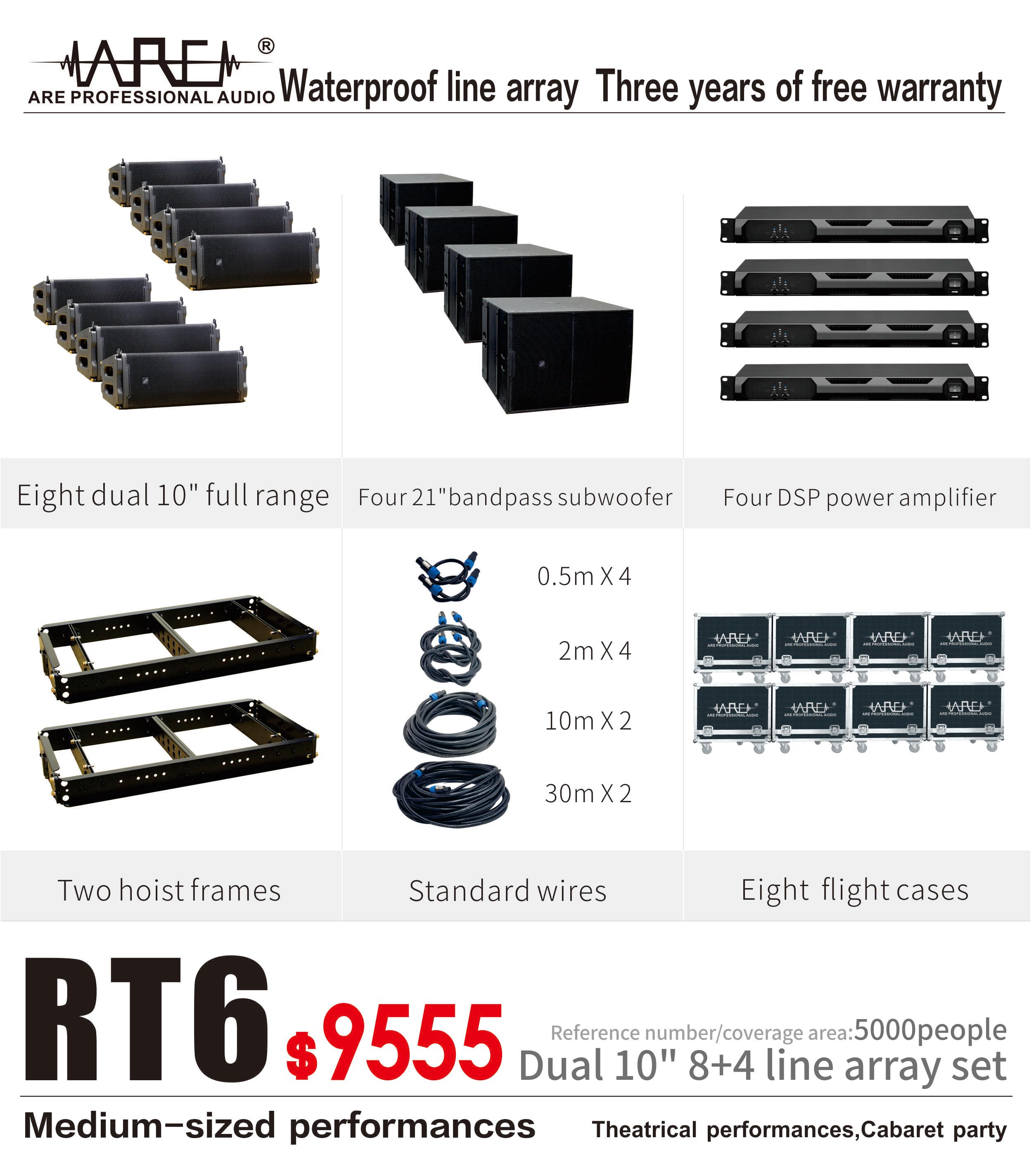 ARE AUDIO passive dual 10 inch outdoor line array speaker subwoofer system for cabaret party
