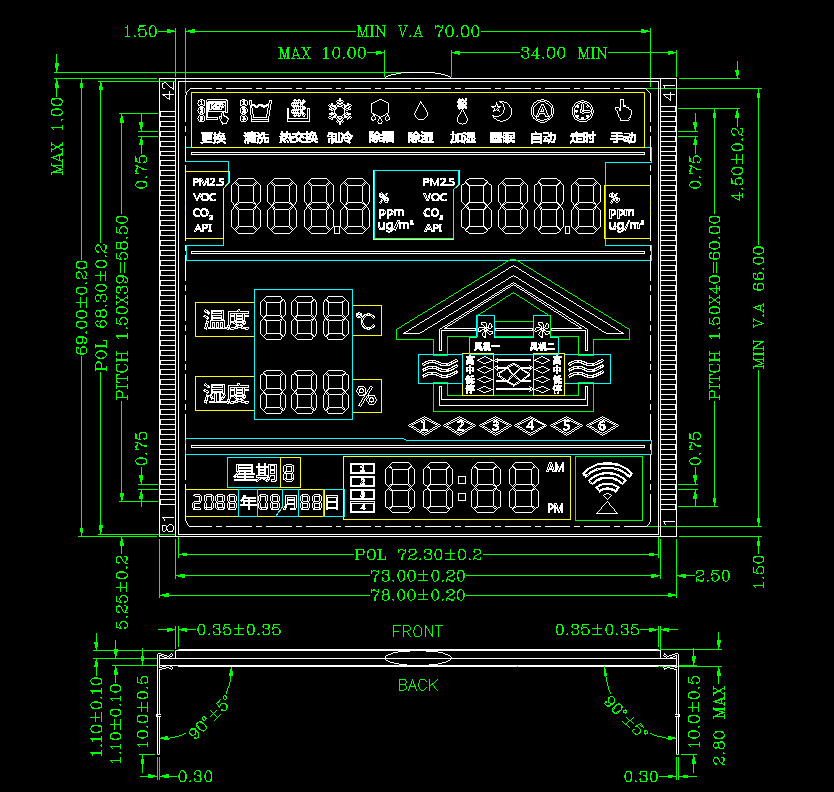 Customized Temperature And Humidity Transmitter BUTTON 7 Segment LCD Module LCD Screen 7 Segment LCD Display