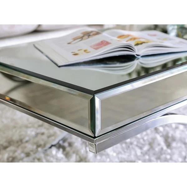 Luxury mirrored coffee table stanieless steel base glass top console table for hotel home