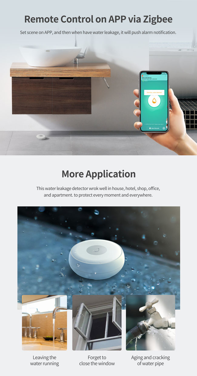 ABS Tuya Zigbee Flood Sensor 2.4GHz Battery Powered DC 3V