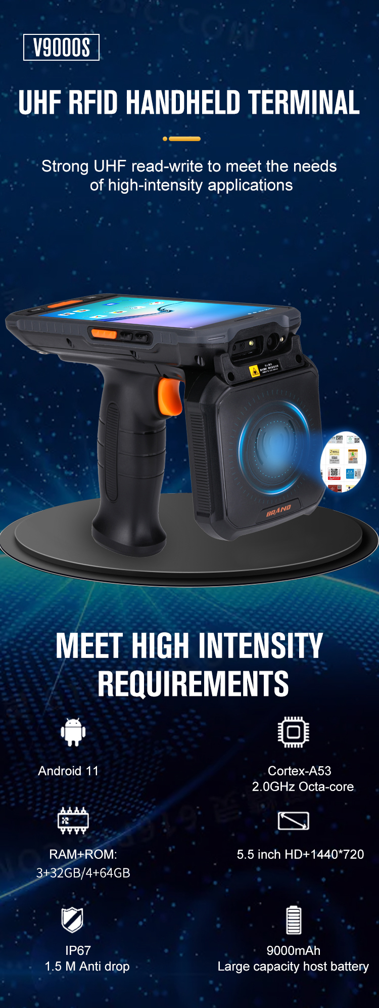 Android 11 Barcode Scanner 1D 2D PDA Handheld Terminal Long Range UHF Rfid Reader