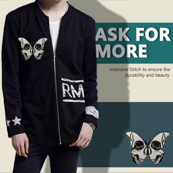 Cotton Twill Pantone Custom Embroider Patch Skull Butterfly Pattern