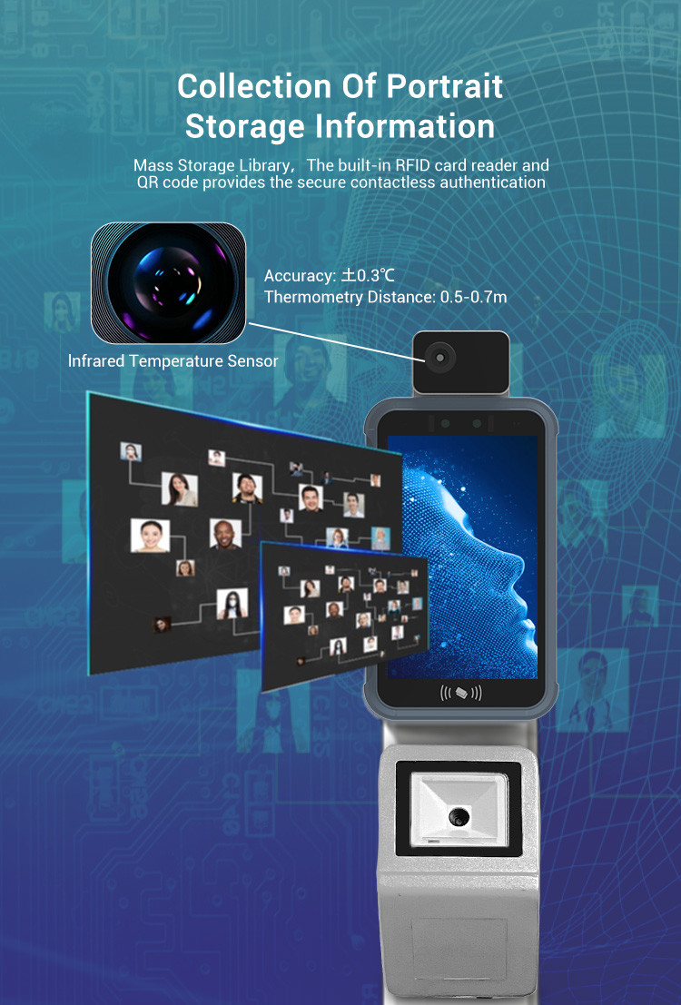 Pedesta 8" Biometric 3D Face Detection Attendance Device With Human Body Temperature Sensor