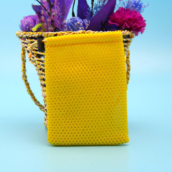 Customized colorful sandwich drawstring net mesh fabric power bank bag with label