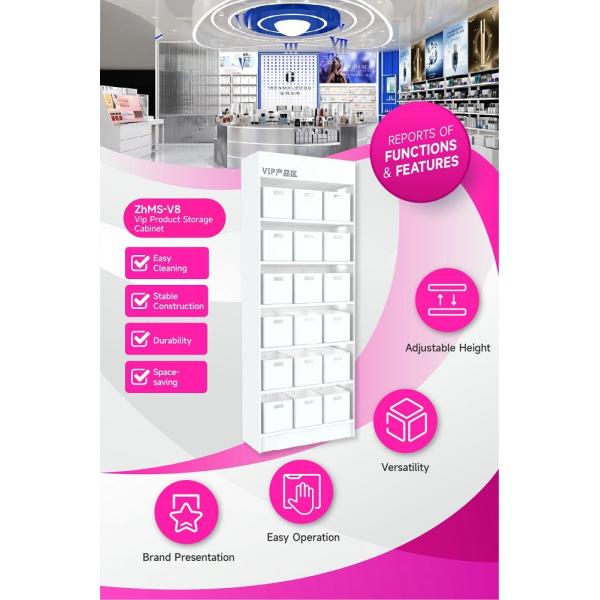 ZhMS-V8 Adjustable Height Vip Product Storage Cabinet with White Acrylic Edges