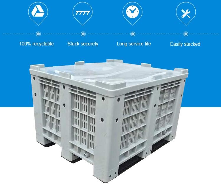 Heavy duty stackable attached lid turnover box, Stackable and nestable plastic shipping tote box for storage or moving