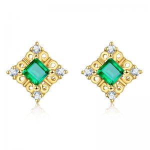 Buy cheap 18K Yellow Gold Natural Emeral Inlay Diamonds Stud Earrings product