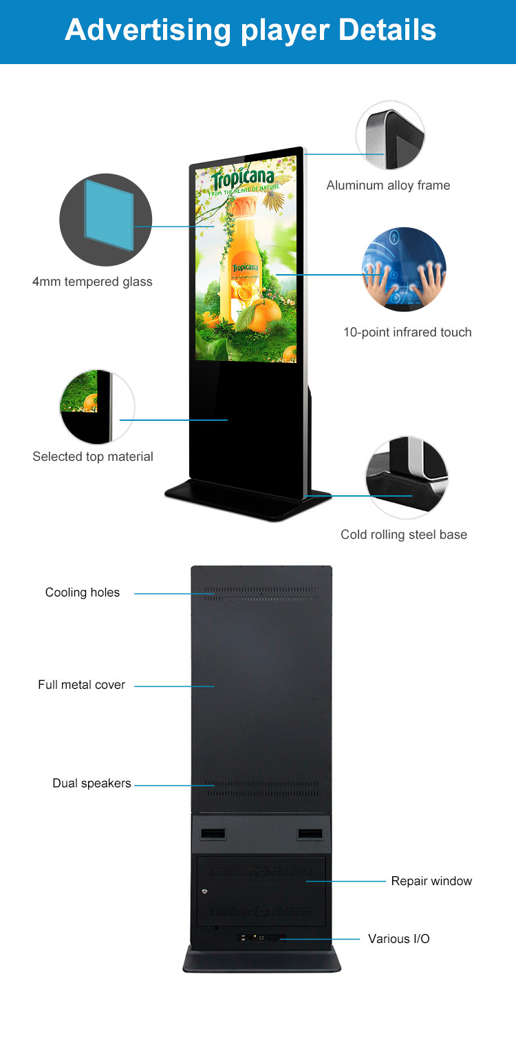 43 Inch Wifi Touch Screen Kiosk Advertising Display Player Digital Signage