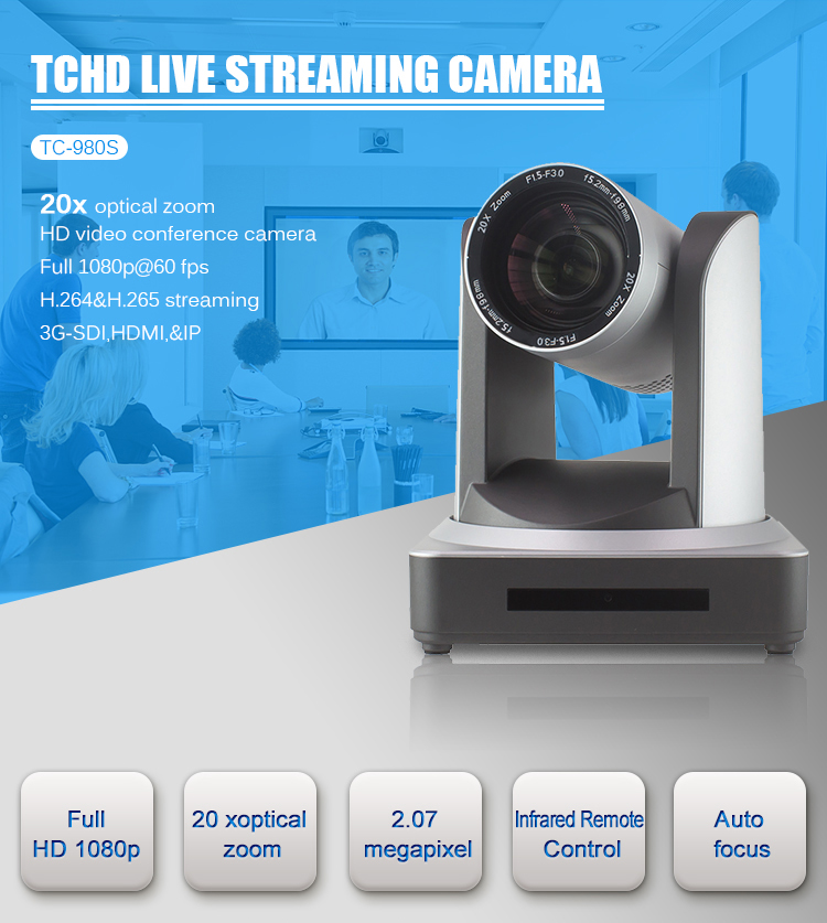 NDI 20x Optical PTZ IP Video Camera With HDM1 SDI Output For Lecture Church Live Streaming