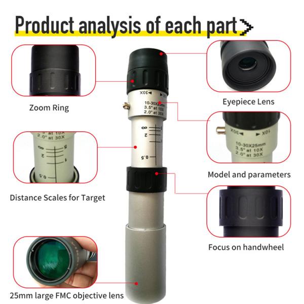 10-30x25 Monocular Handheld Telescope , FMC Lens Adjustable Zoom Monocular