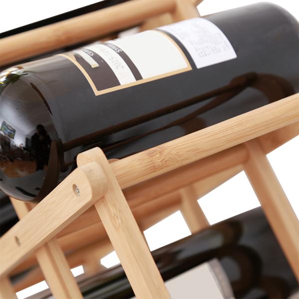 X Shape 10 Bottles Capacity Foldable Free Standing Bamboo Wine Rack for Kitchen Space