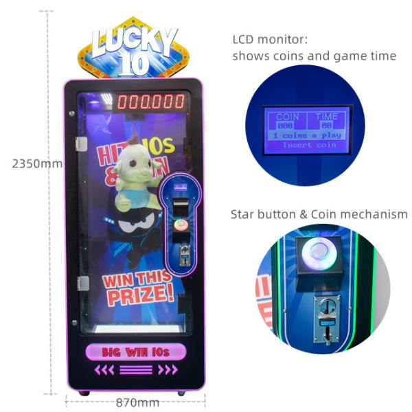 Metal Cabinet Prize Arcade Machine Lucky 10 Timing Challenge Hit Button