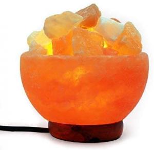 China Natural Crystal Chunks Wood Base Himalayan Salt Lamp Bowl on sale