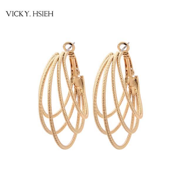 Quality VICKY.HSIEH Gold Tone Multiple Circle Textured Hoop Earrings for Women for sale