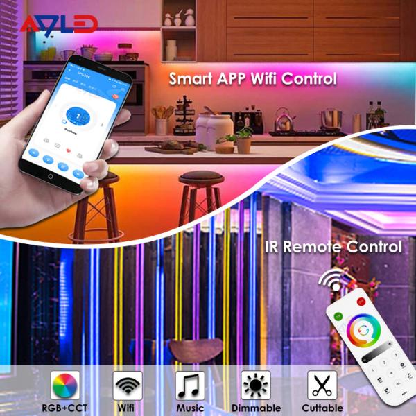 3M Adhesive Dimmable LED Strip Lights Low Density Colour Changing RGB CCT 24V Commercial