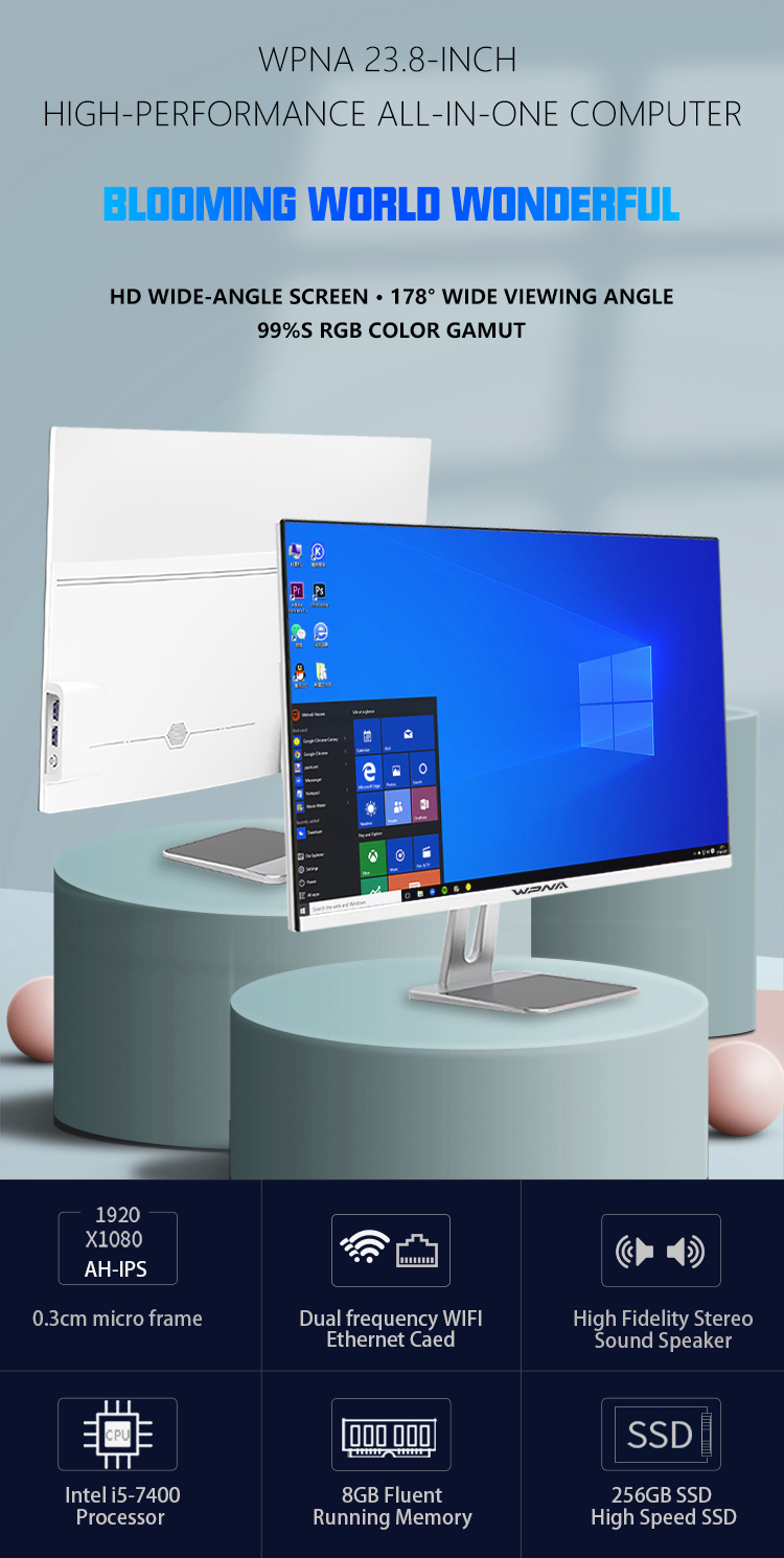 21.5 23.8 Inch Core I3 I5 I7 Business Desktop All In One Computer Pc for Windows 10 OS