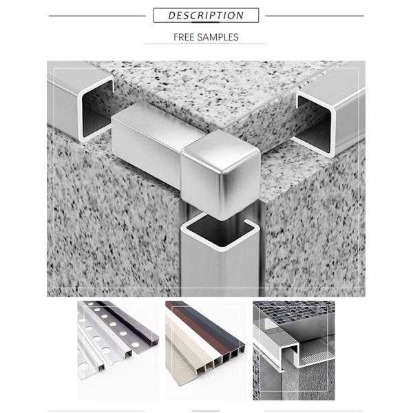 2mm Aluminum Tile Edge Trim , Anodized Square Ceramic Gold Metal Tile Trim