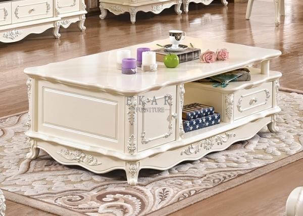 Quality European Classical Style white Coffee Table With Drawer for sale