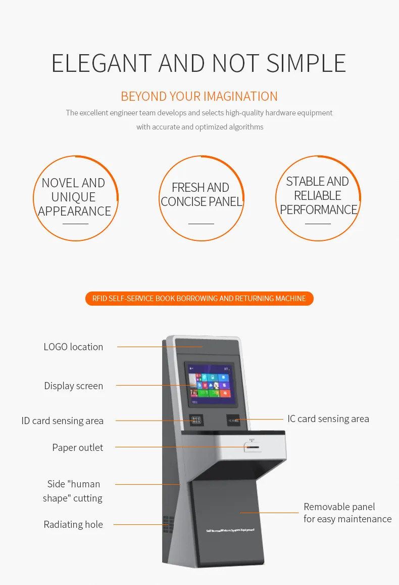 Commercial All In One Lcd Horizontal Information Terminal Interactive Book Return Removable Mobile Cart Uhf Rfid Library