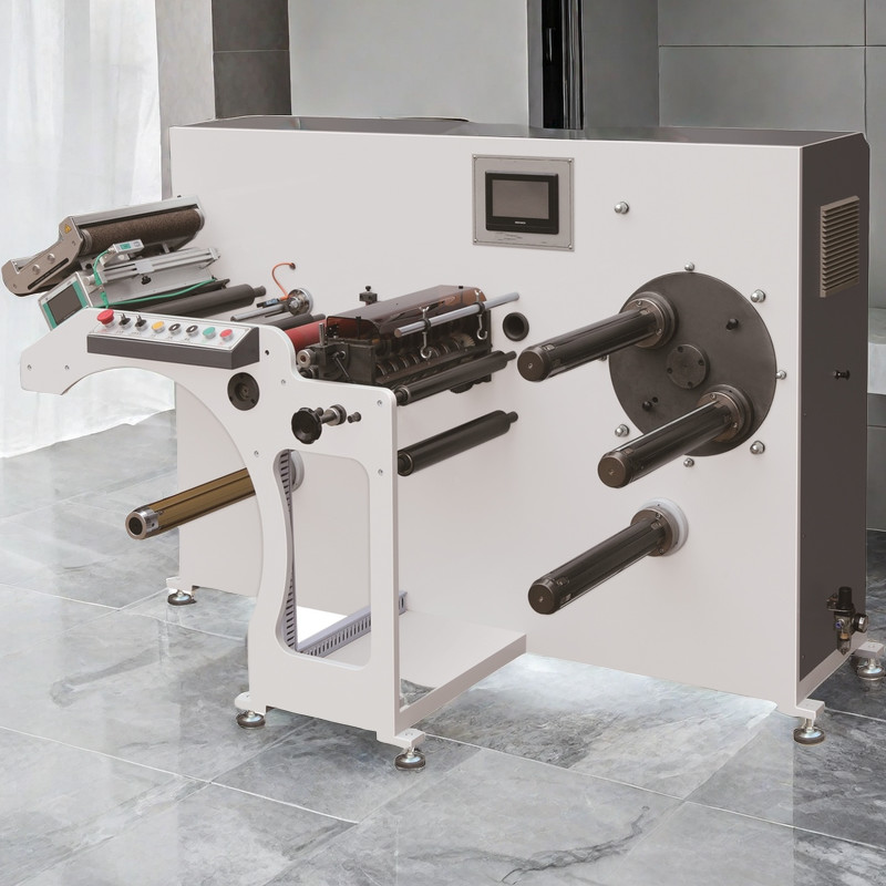 200m/Min Turret Label Slitter Rewinder Narrow Web Medium Speed Slitting Machine Servo Driven Taper Tension Web Guide