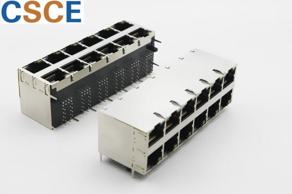 Quality 2 X 6 Port RJ45 Magnetic Jack , 10 / 100 Base - T RJ45 PCB Jack ROHS Certification for sale