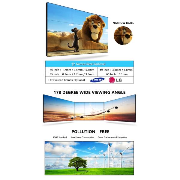 Exterior Super Narrow Bezel LCD Wall Display 46" 4K DID 3.5mm Bezel 3x3 Video Wall