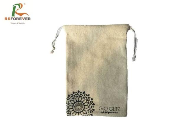 Quality Natural Color Small Cotton Drawstring Bags , Custom Printed Drawstring Bags Recyclable for sale