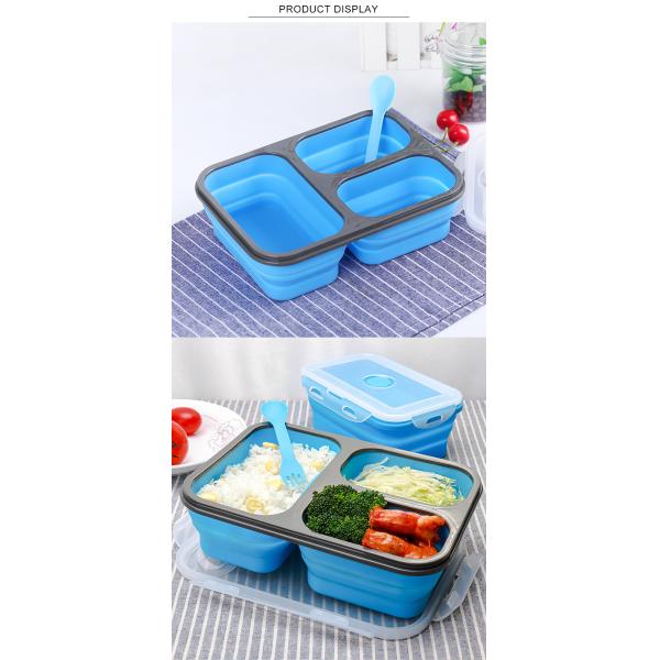 Rectangle 3 Compartment Collapsible Bento Box For Adults