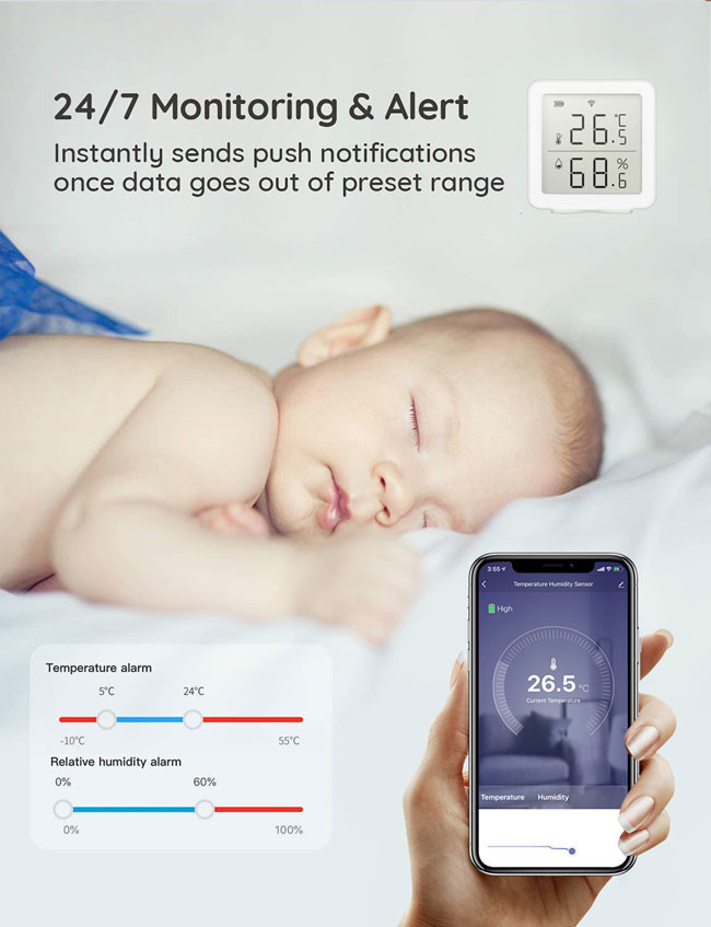 250mA Wireless Temp And Humidity Sensor Tuya Smart Life Alexa