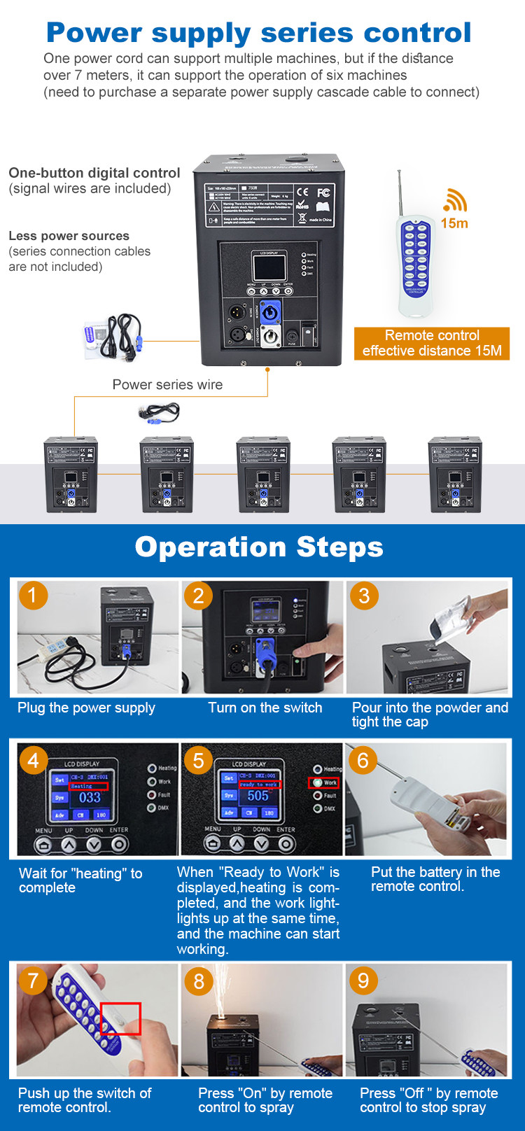 750W Wireless DMX Control Cold Pyro Sparkler Fireworks Fountain Machine For DJ Stage Wedding Party Cold Spark Machine