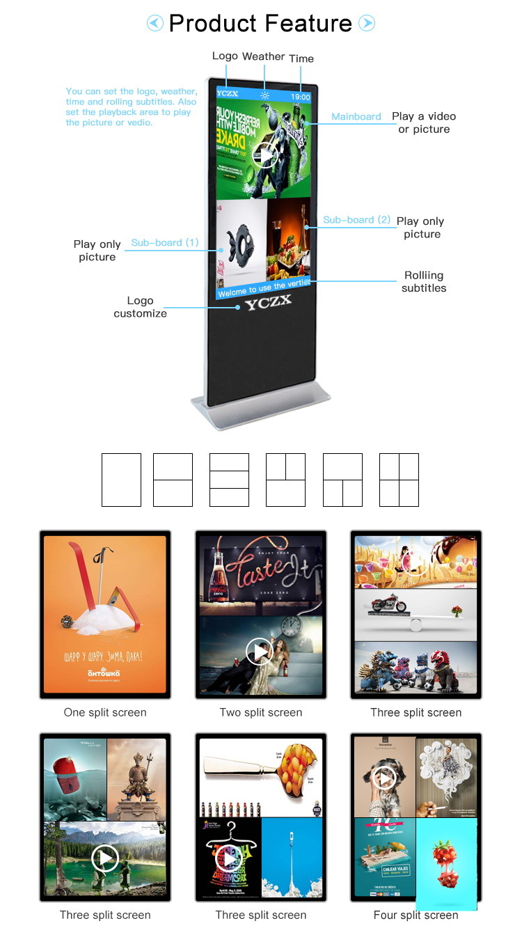 All Size Floor Standing Slim Digital Advertising Display Touch Screen Kiosk