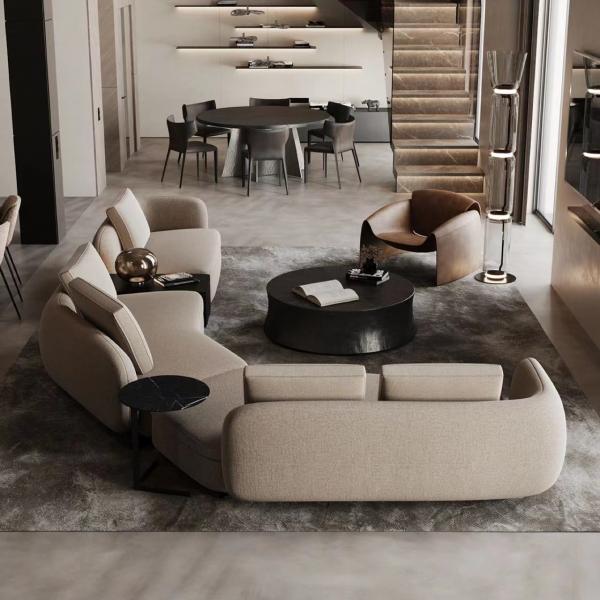 Quality Shaped Curved Minimalist Hotel Lobby Furniture Linen Sectional Sofa for sale