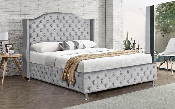 Quality Customized King Size Upholstered Platform Bed Velvet Fabric Button Tufted High Headboard for sale