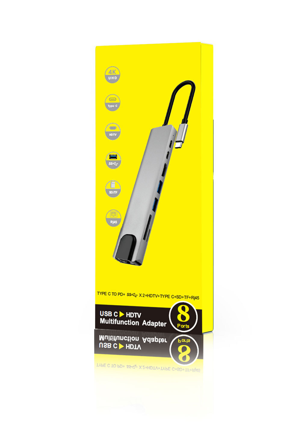 8 In 1 USB C Hub Adapter Type C Kabel Naar 4K 60hz Converter Ethernet