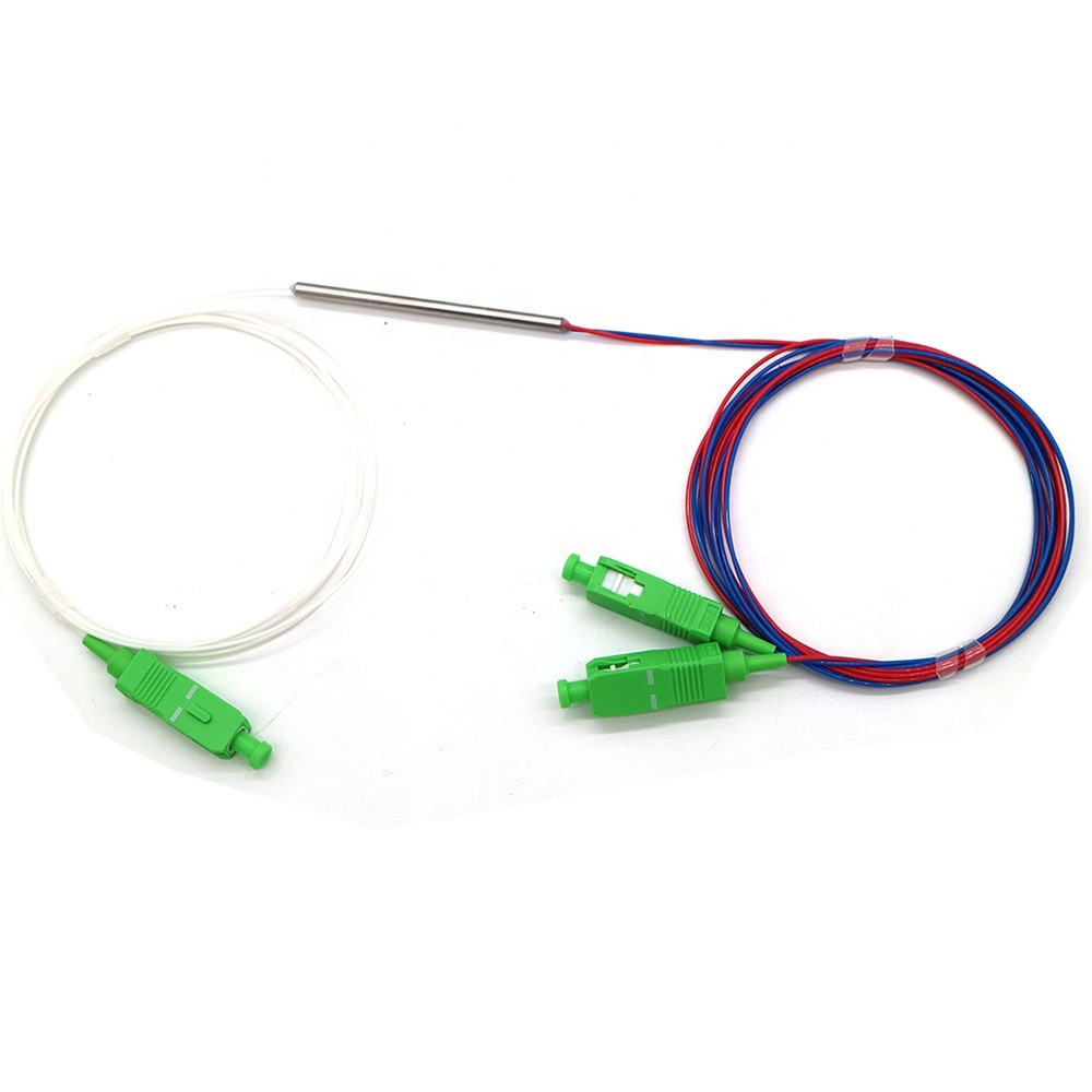 1X2 0.9mm Single Mode Dual Window 1310/1550nm 50/50 Mini Steel Tube Fbt Coupler 1*2 Fbt Splitter with Sc/APC Connector
