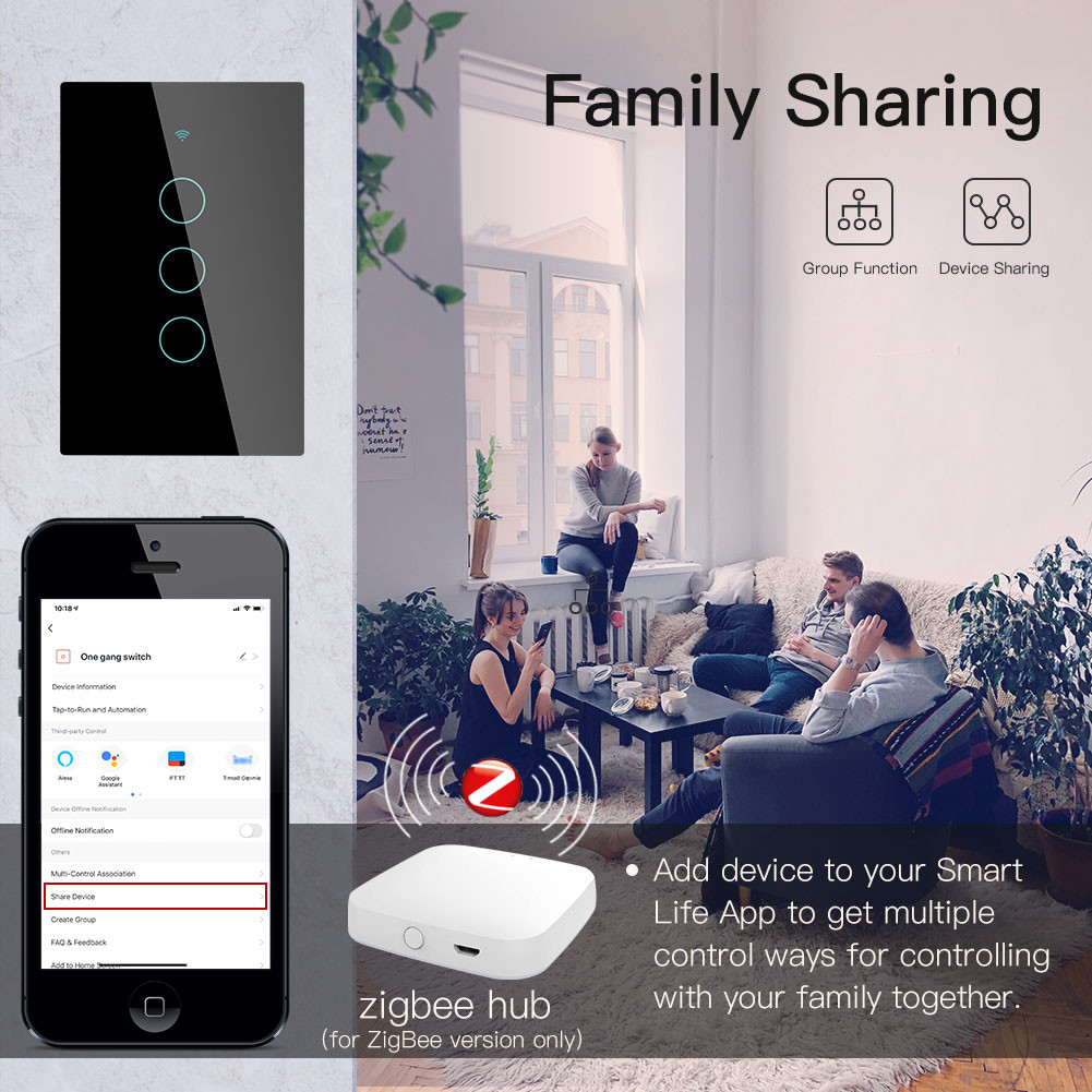 No Neutral Wire No Capacitor Zigbee 3.0 Smart Wifi Wall Switch With Remote Control