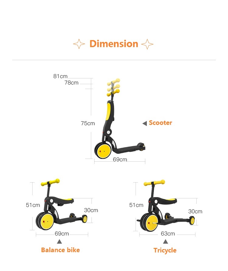 Lightweight Multi Functional Kids Kick Scooter 5 In 1 Ride On Toy Car