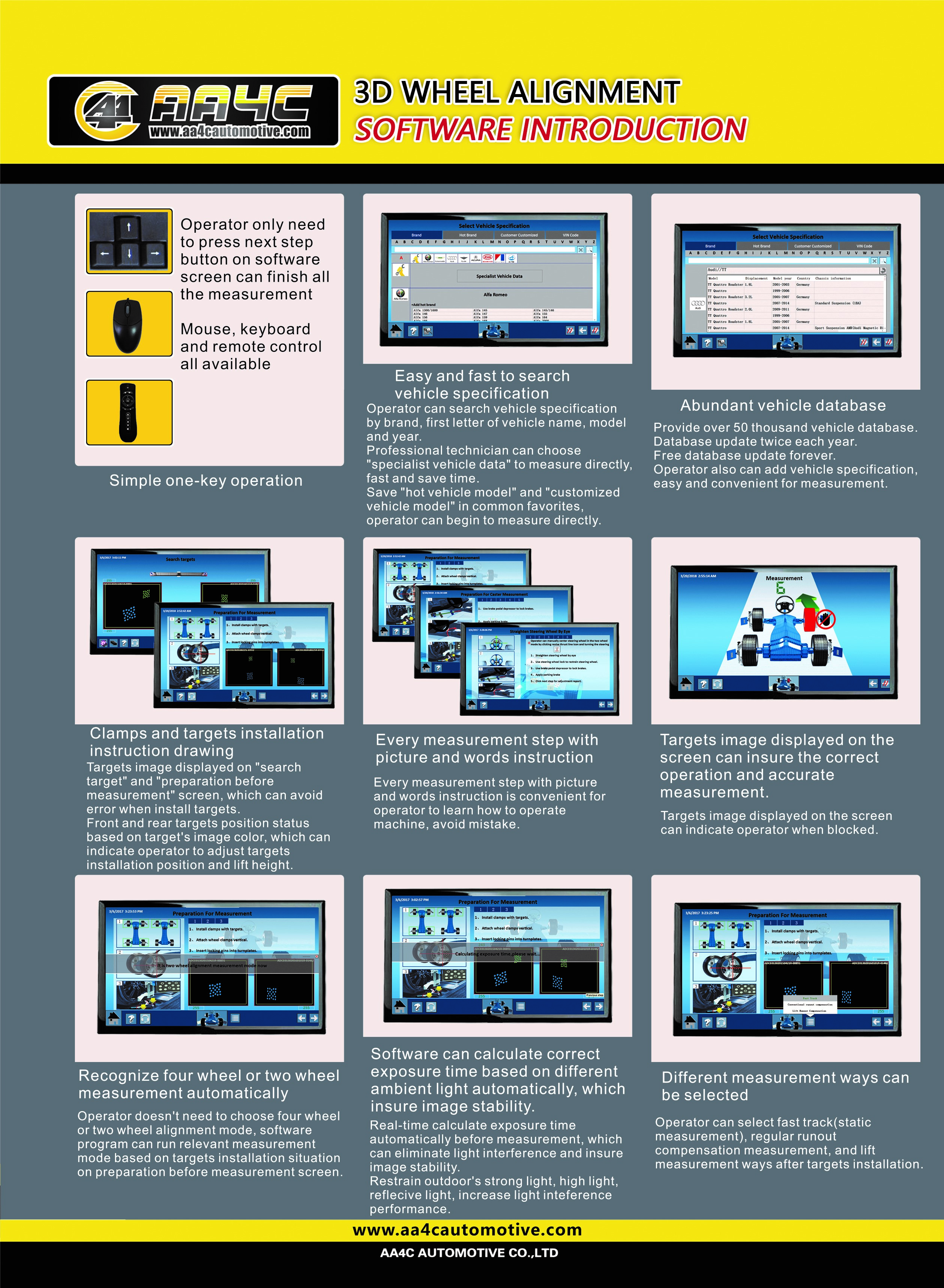 AA4C Camera Beam Manually Move + 2 Monitors Multi-Language Free Update Computer 3DWheel Alignment AA-DT111B