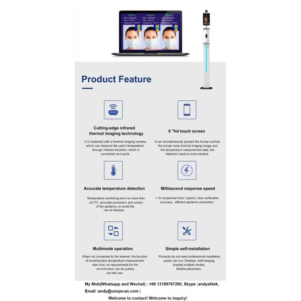 Stainless Steel 8" Time Attendance Facial Recognition Thermometer