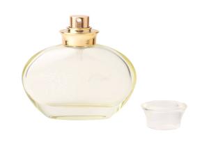 China Glass Transparent Perfume Bottle 50ml Yellow Green Round Rose Pattern on sale