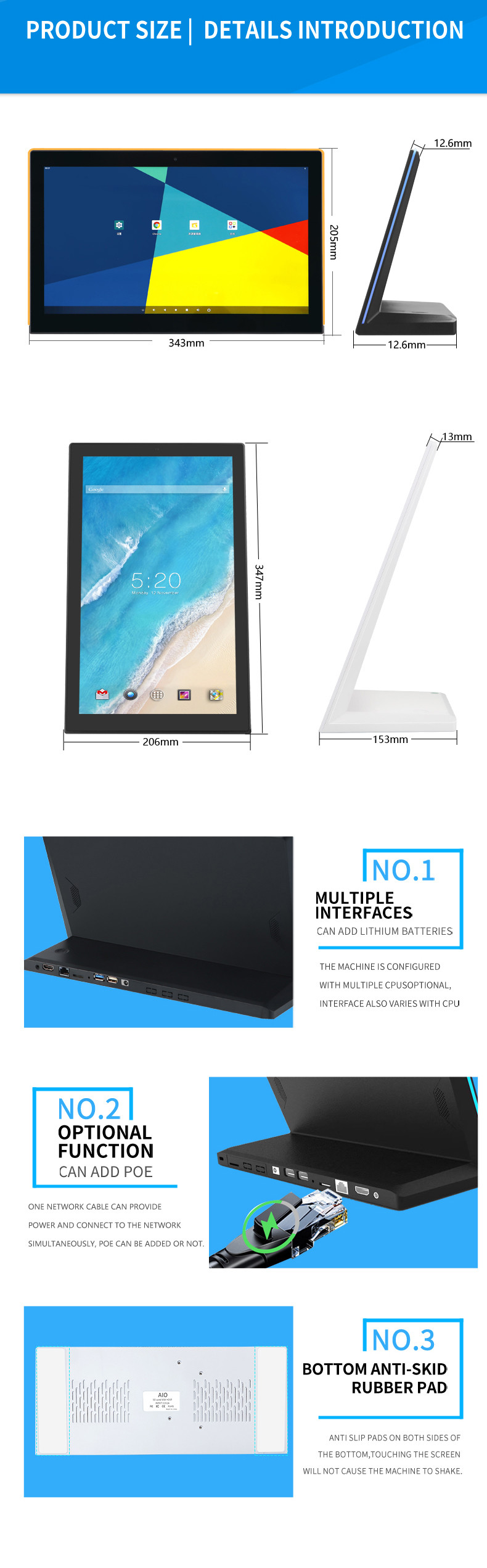 L Shaped Desktop Touch Screen Monitor RK3566 Android 11OS Tablet PC With wifi POE LED Light Bar