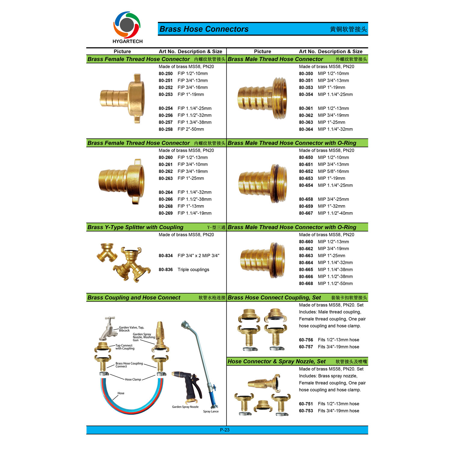 NBR Brass Hose Fittings Claw Lock Quick Connect Coupling & Spray Nozzle Set