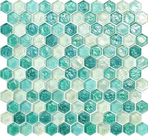 Quality Skyp blue water waving glass mosaic tile hexagon shape tile for sale