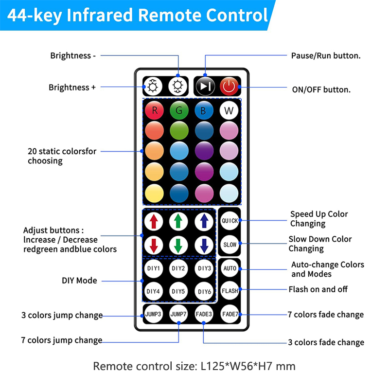 144W Mini 44 Keys IR Controller , Colorful RGB Light Strip Controller