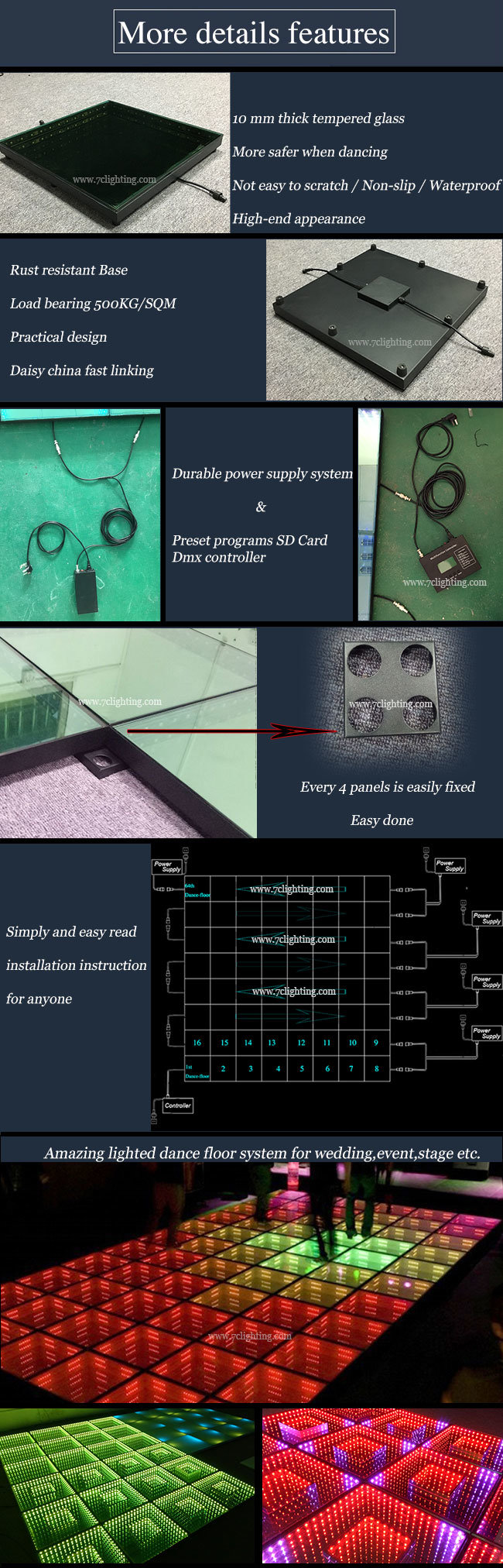 Easy Control Fast Setup Illuminated Dance Floor LED Lighting Panel