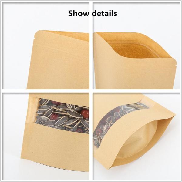 Kraft Paper Sachet Stand Up Pouch Kraft Paper Bag With Window, Sachet Kraft Stand Up Paper Pouch