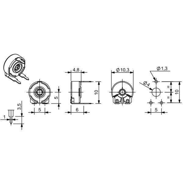 50k 100k 200k 500k 200 Ohm Carbon Film Potentiometer Adjustable Trimmer PT10